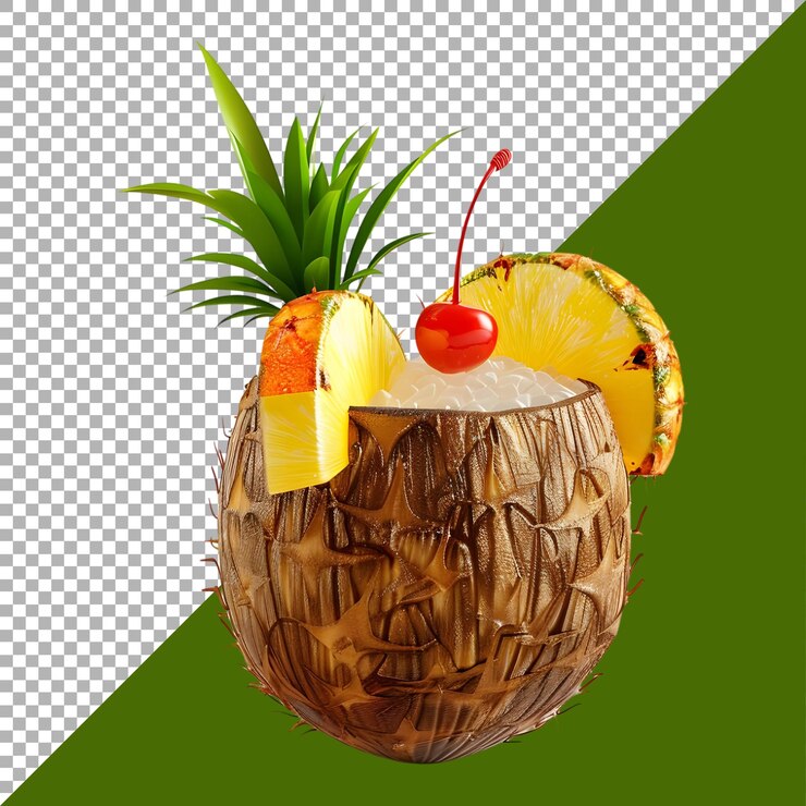 PSD renderización 3d de un coco con paja en un fondo transparente generado por ai