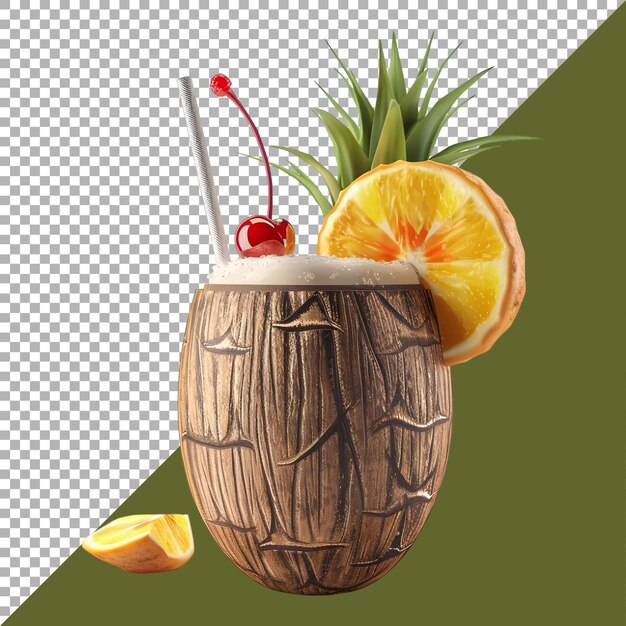 PSD renderización 3d de un coco con paja en un fondo transparente generado por ai