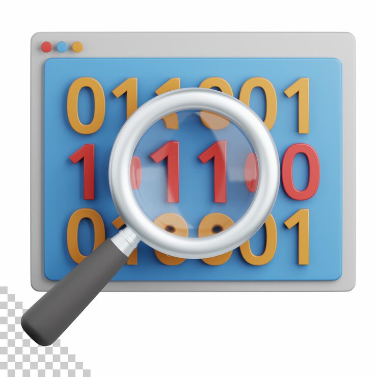 PSD renderización 3d de código binario aislado útil para la tecnología, programación, desarrollo, codificación, software, aplicación, computación, servidor y elemento de diseño de conexión