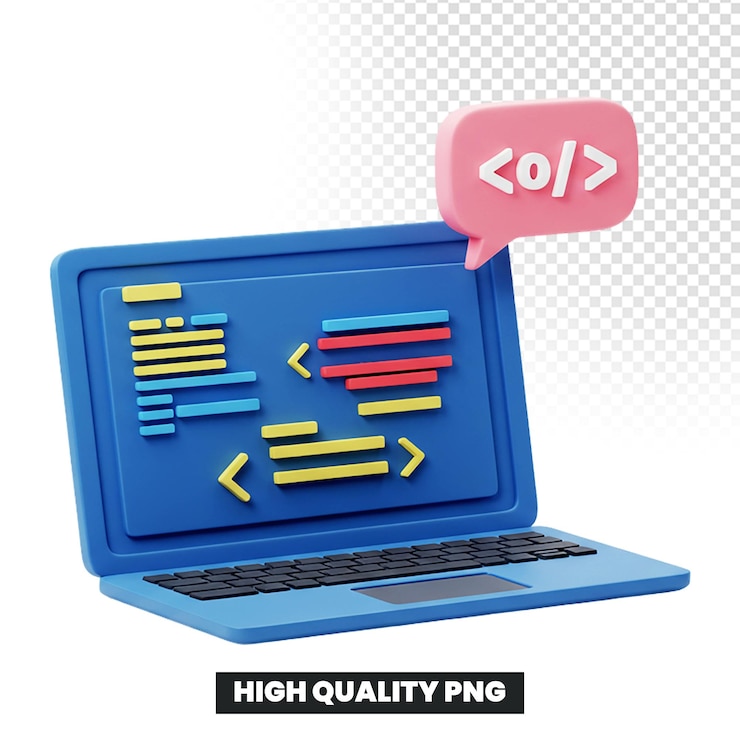 PSD renderización 3d de un código de visualización de una computadora portátil