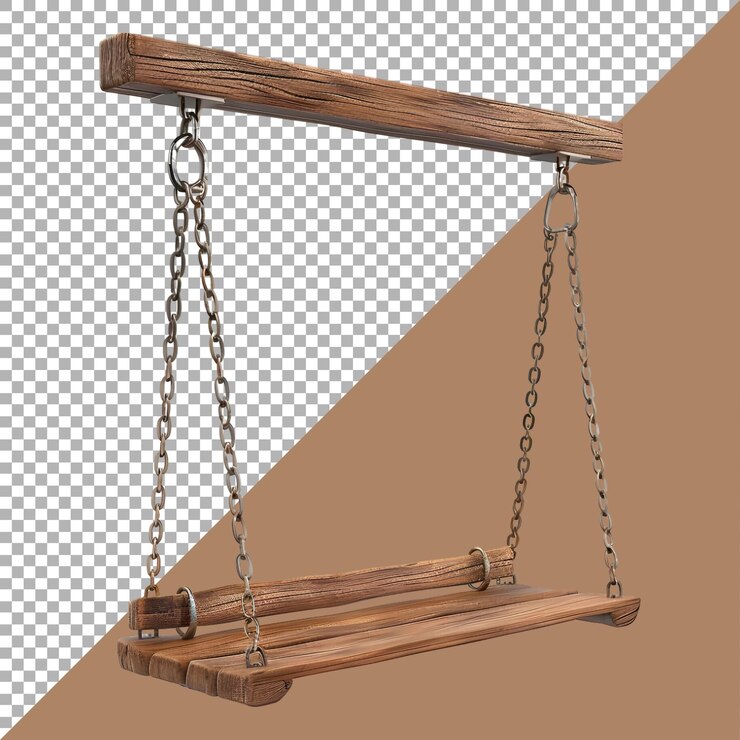 PSD renderización 3d de un columpio de madera en un fondo transparente generado por ai