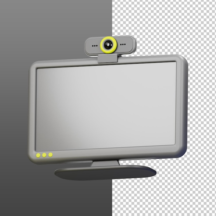 PSD renderización 3d de una computadora con cámara web
