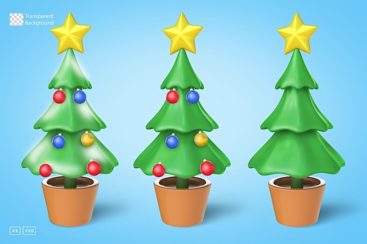 PSD renderización en 3d del conjunto de árboles de navidad