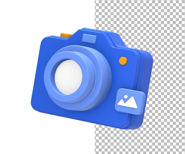 Renderización 3d de la creación de contenido multimedia azul-amarillo con foto de cámara digital para el diseño de ui ux