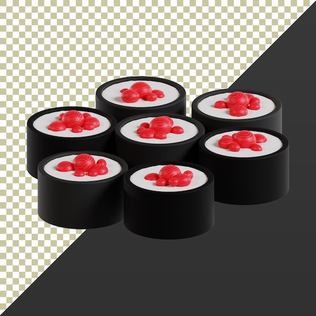 Renderización 3D de delicioso sushi en fondo aislado y transparente