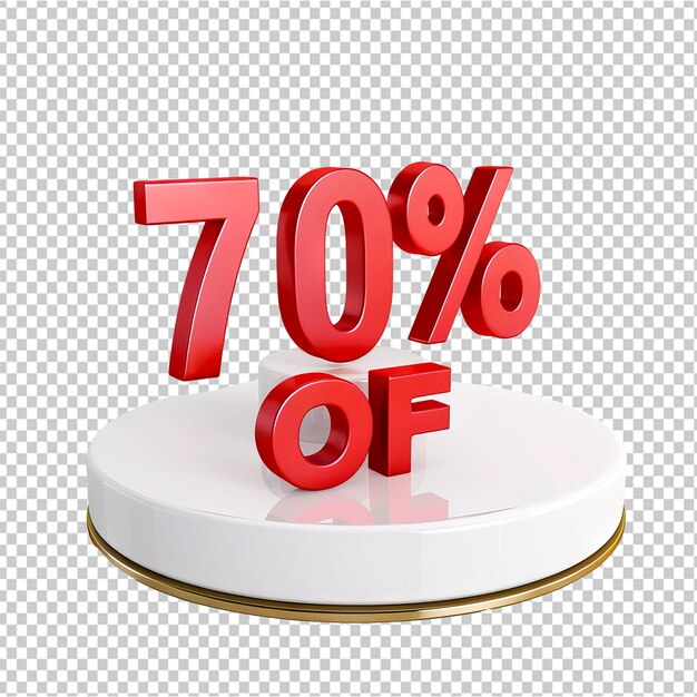 Renderización en 3D de descuento rojo en pedestal blanco sobre fondo transparente