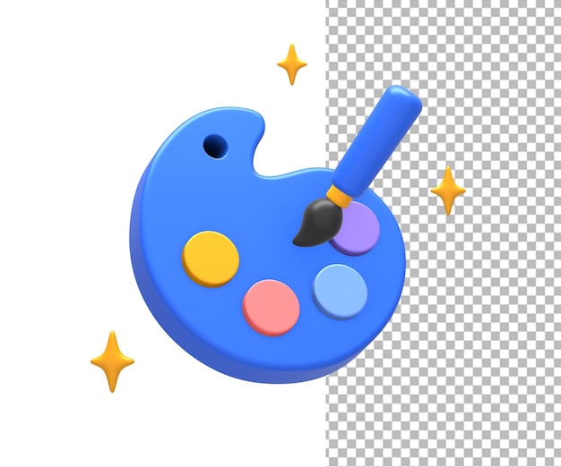 Renderización 3D de dibujo o pintura azul amarillo arte creativo con pincel para diseño de UI UX
