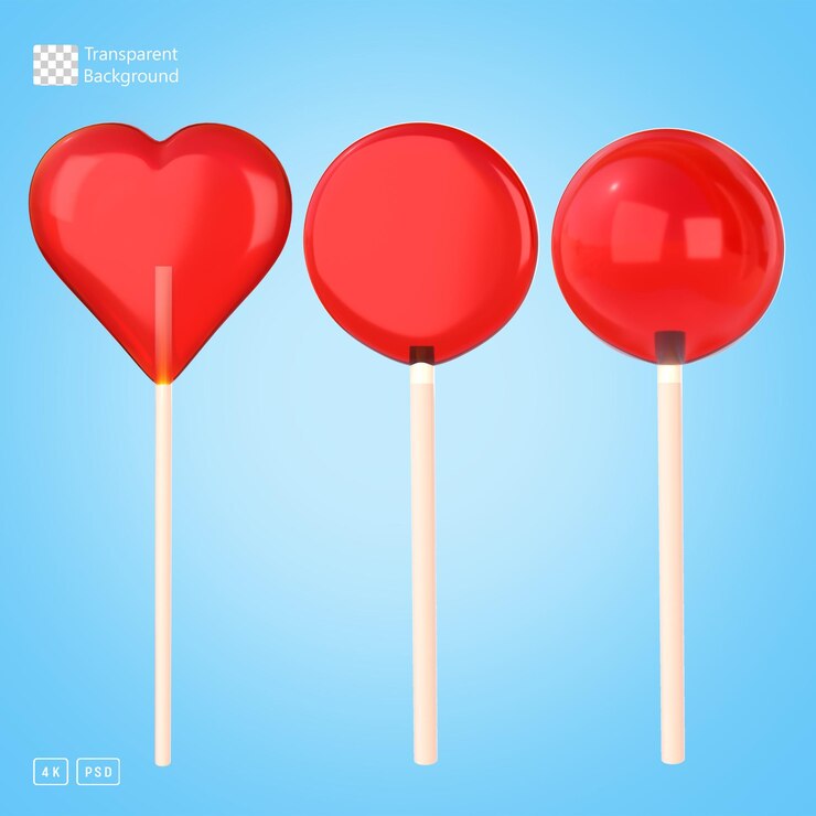 Renderización en 3D de dulces de piruleta roja