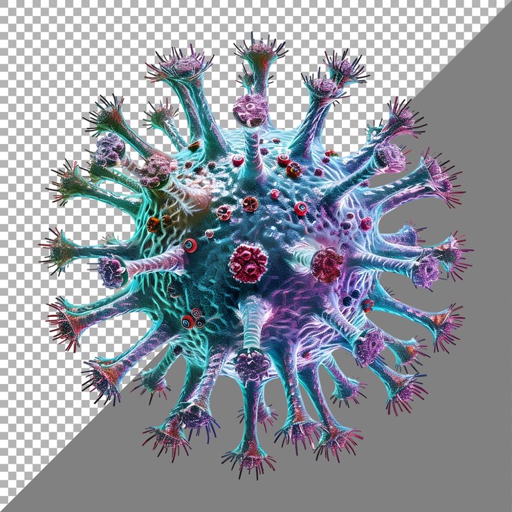 PSD renderización 3d de un elemento de virus colorido en un fondo transparente generado por ai