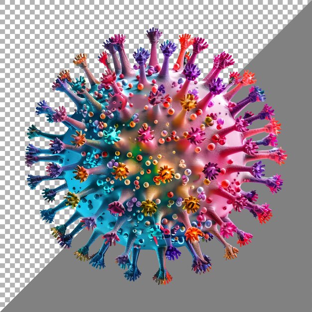 PSD renderización 3d de un elemento de virus colorido en un fondo transparente generado por ai