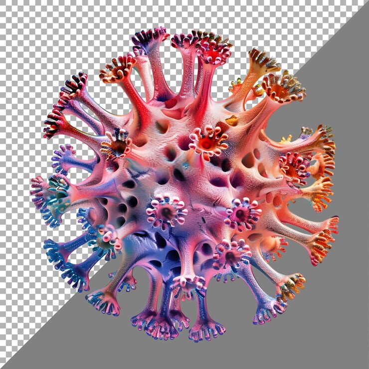PSD renderización 3d de un elemento de virus colorido en un fondo transparente generado por ai
