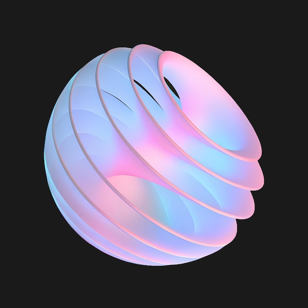 Renderización 3D de la esfera de anillos en capas iridescentes