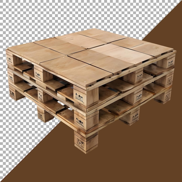 PSD renderización 3d de un estante de madera para cajas de entrega en un fondo transparente