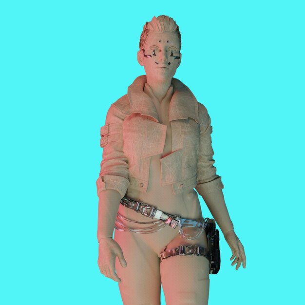 Renderización en 3d de la estatua del personaje femenino.