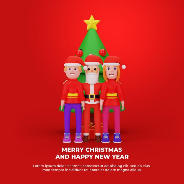 Renderización 3D con Feliz Navidad y concepto de Año Nuevo