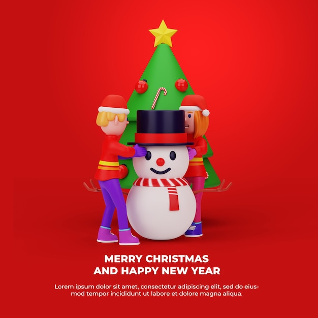Renderización 3D con Feliz Navidad y concepto de Año Nuevo