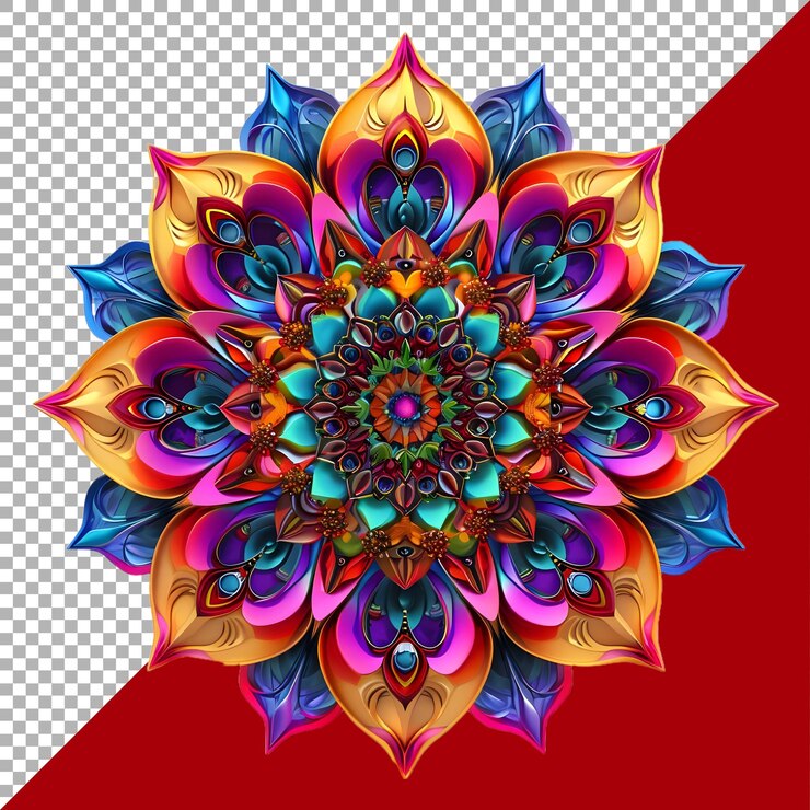 PSD renderización 3d de una flor de arte mandala en un fondo transparente generado por ai
