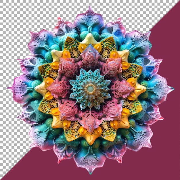 Renderización 3D de una flor de arte Mandala en un fondo transparente generado por Ai