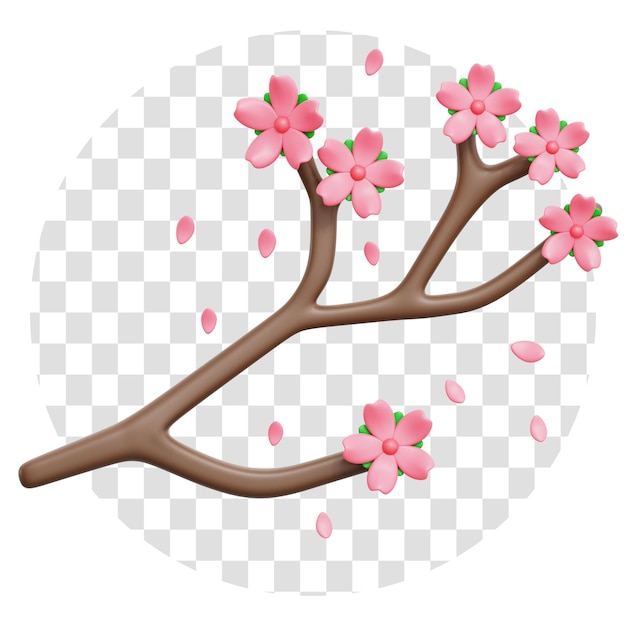 PSD renderización 3d de la flor de cerezo japonesa icono 3d aislar el fondo transparente 3d