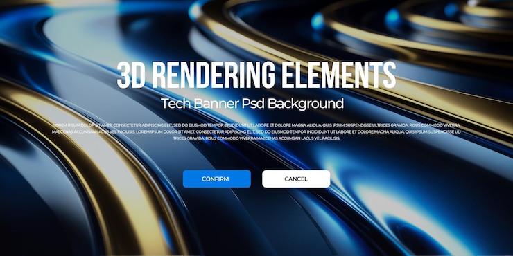 PSD renderización 3d de flujo de metal de lujo fondo elemento de banner psd