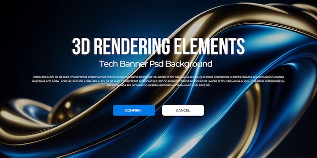 Renderización 3D de flujo de metal de lujo fondo elemento de banner psd