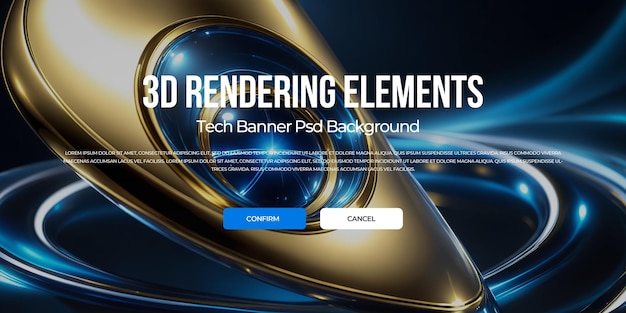 Renderización 3D de flujo de metal de lujo fondo elemento de banner psd