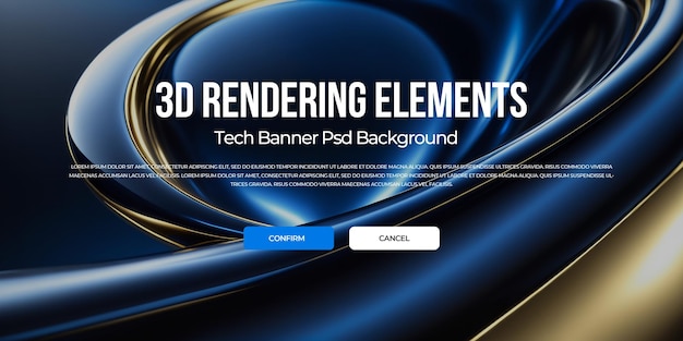Renderización 3D de flujo de metal de lujo fondo elemento de banner psd
