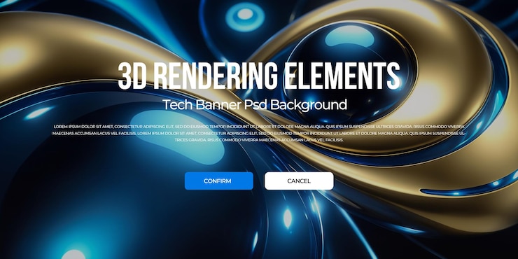 PSD renderización 3d de flujo de metal de lujo fondo elemento de banner psd
