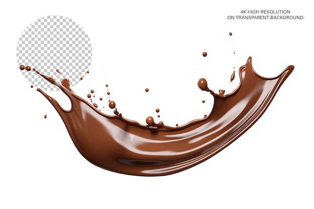 Renderización 3D de fondo transparente aislado con salpicaduras de chocolate