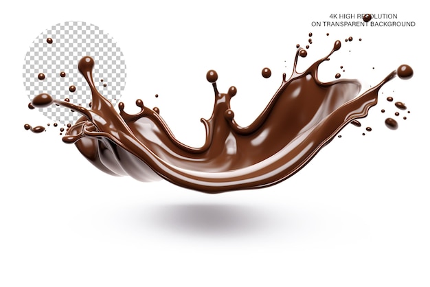 Renderización 3D de fondo transparente aislado con salpicaduras de chocolate