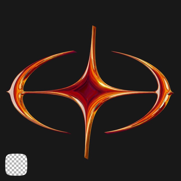 Renderización 3D en forma de estrella metálica en un fondo transparente
