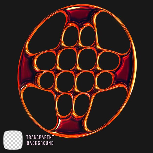 Renderización 3D de la forma metálica y2k en un fondo transparente