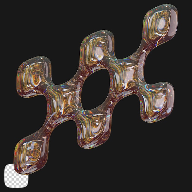Renderización 3D de la forma en vidrio de dispersión sobre un fondo transparente