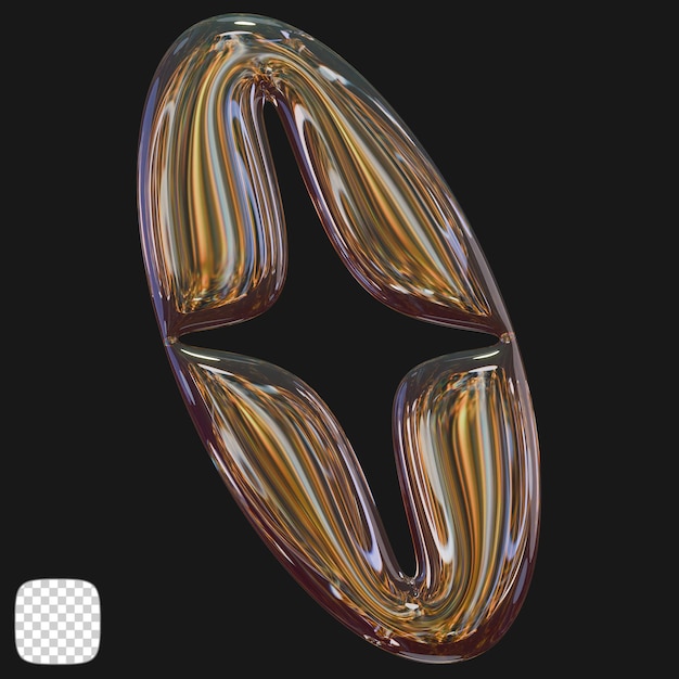 Renderización 3D de la forma en vidrio de dispersión sobre un fondo transparente