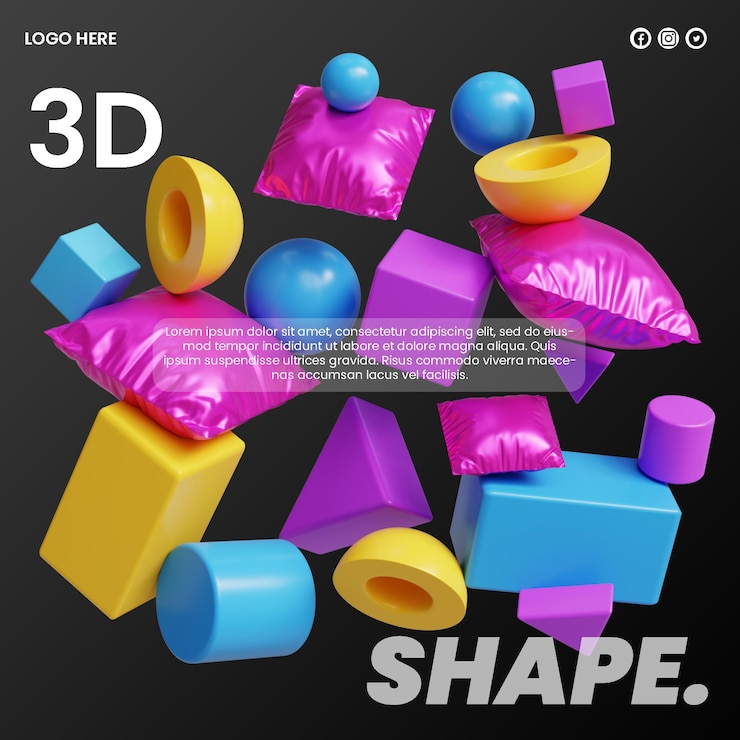 PSD renderización 3d de formas abstractas con color y diseño editables