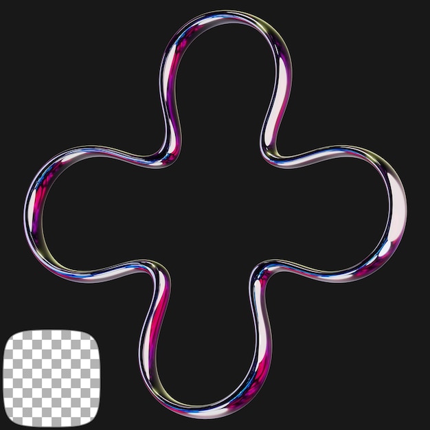 Renderización 3D de formas abstractas de Y2K en un fondo transparente