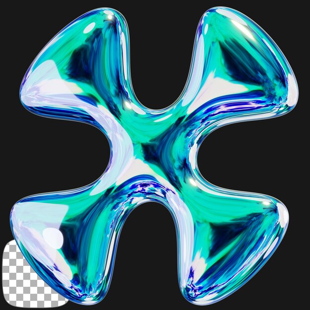 Renderización 3D de formas abstractas de Y2K en un fondo transparente