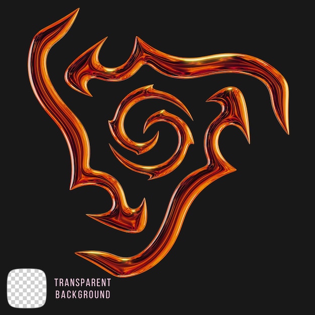 Renderización 3D de formas metálicas en un fondo transparente