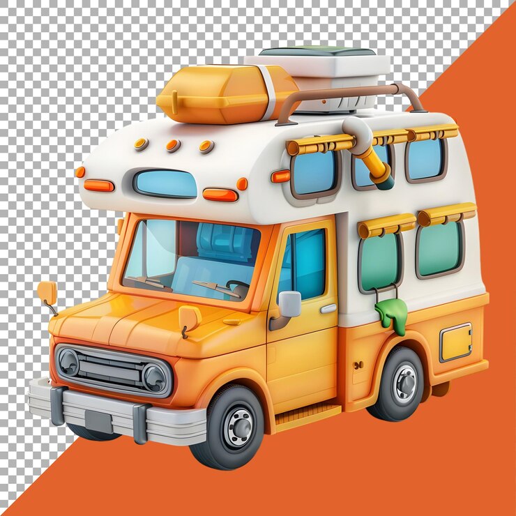 PSD renderización 3d de una furgoneta de viaje en un fondo transparente generada por ai
