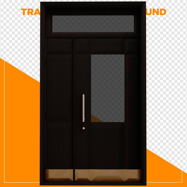 PSD renderización 3d de una gran puerta negra con fondo transparente de vidrio