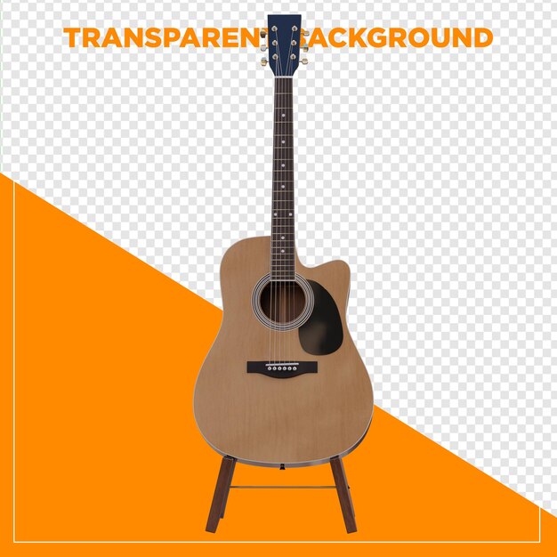 Renderización 3D de guitarra acústica con fondo transparente