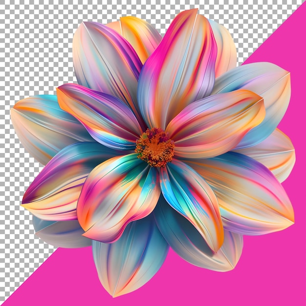 PSD renderización 3d de una hermosa flor colorida en un fondo transparente generada por ai