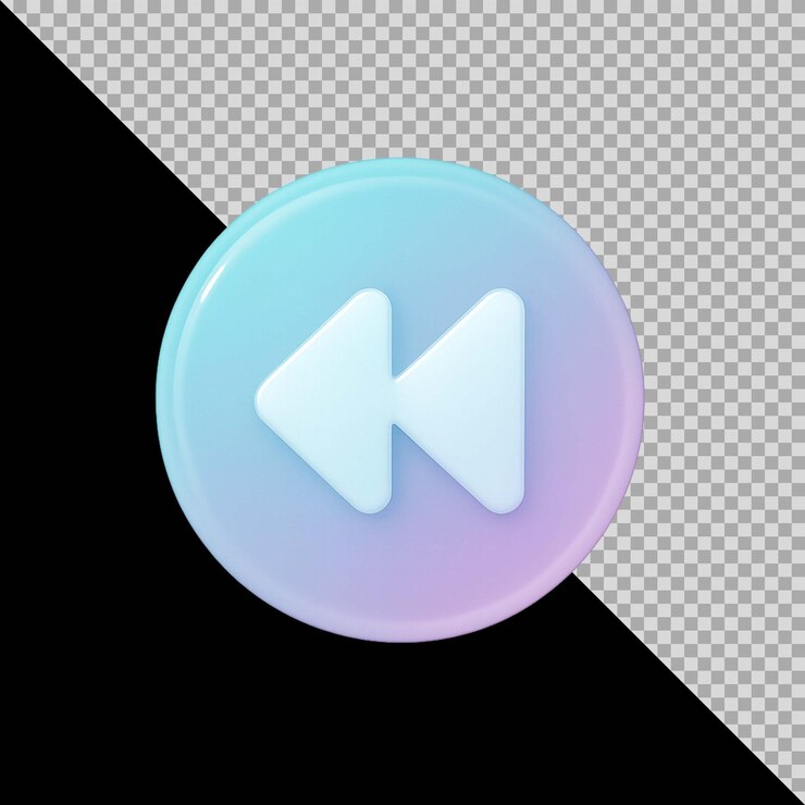 PSD renderización en 3d del icono del círculo del botón de rebobinado