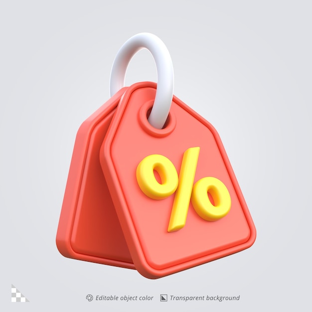 Renderización 3D del icono de una etiqueta de venta con descuento