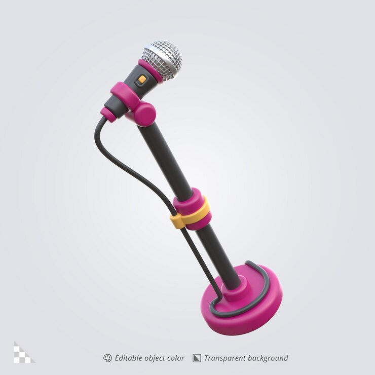 PSD renderización 3d del icono del micrófono en el soporte