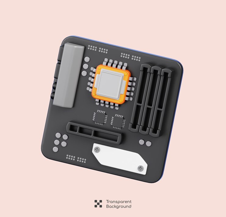 PSD renderización 3d del icono de la placa madre aislada del elemento de hardware de la computadora