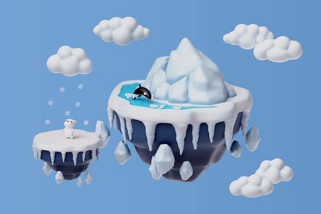 Renderización en 3D de la ilustración de la isla flotante