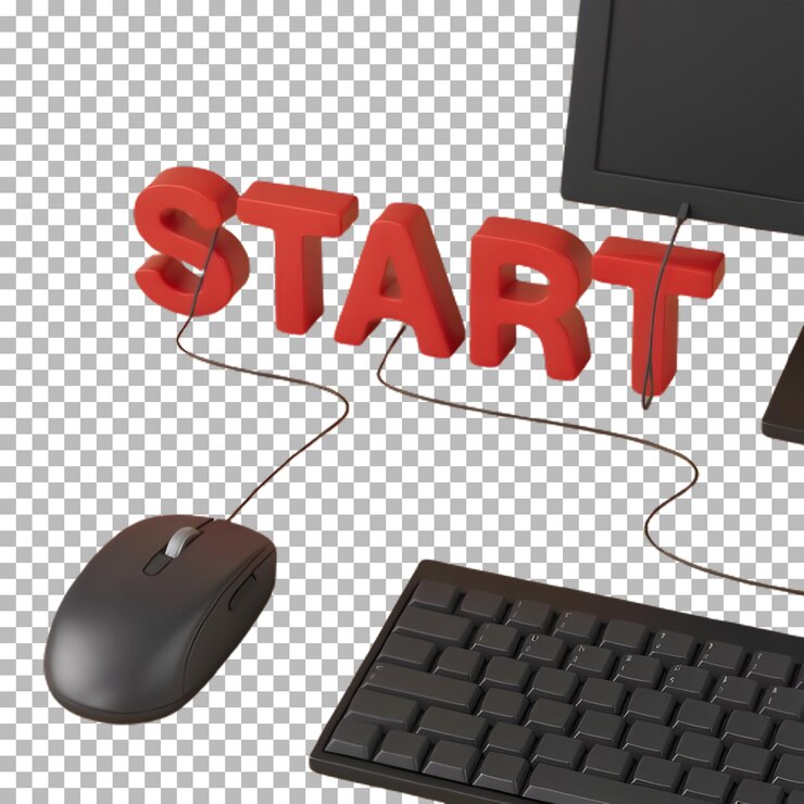 PSD renderización 3d de inicio en conectado al ratón de la computadora en un fondo transparente