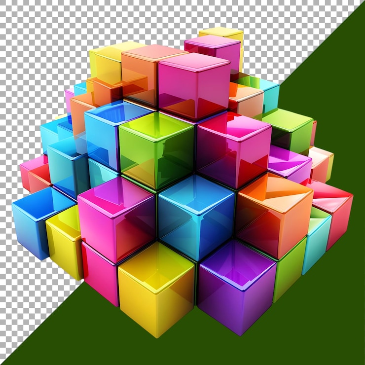 PSD renderización 3d de un juguete de cajas coloridas en un fondo transparente generado por ai