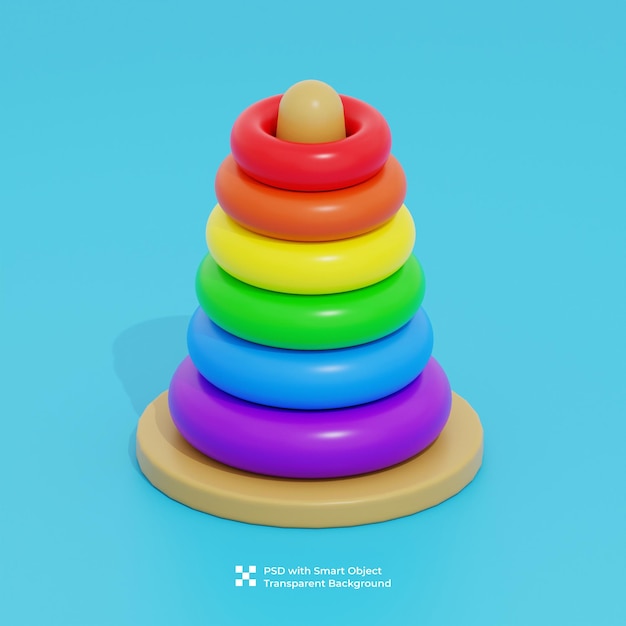 Renderización en 3D de juguetes para bebés con anillos de colores